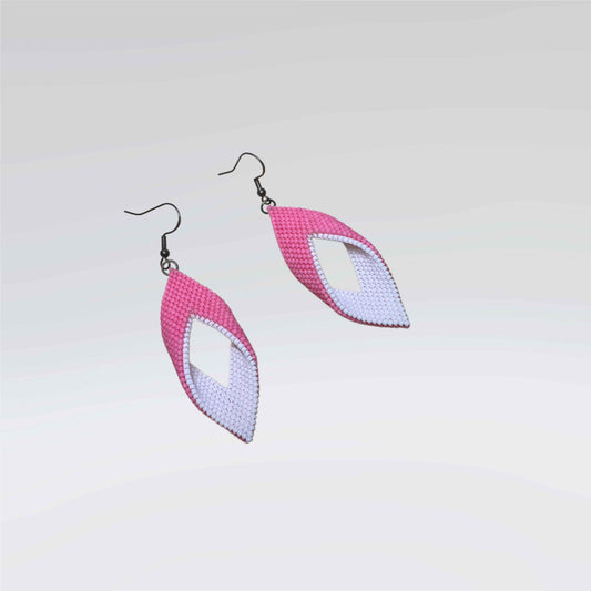 Pink and white folded peyote earrings