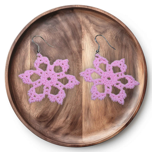 Beaded Pink Flower Earrings