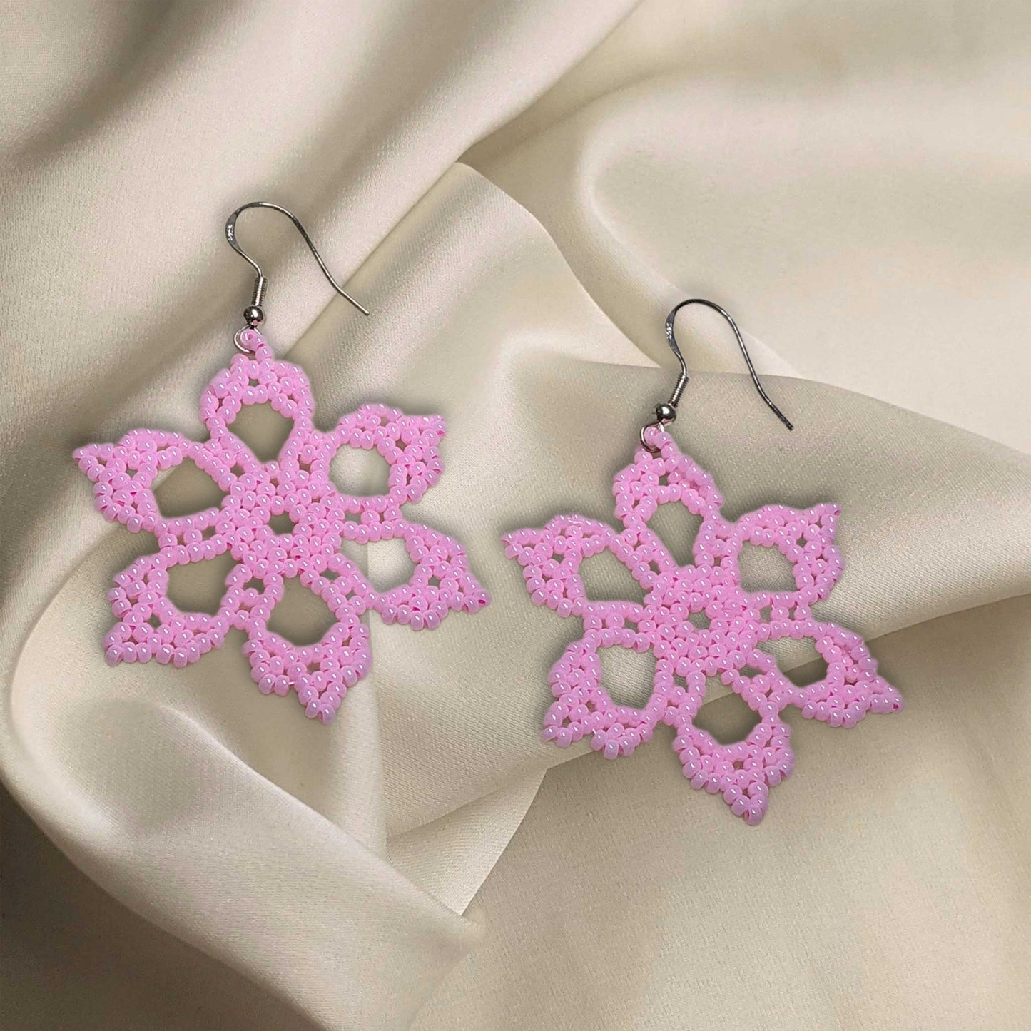 Beaded Pink Flower Earrings