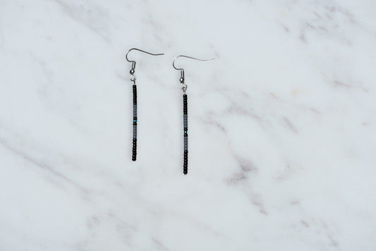 Dainty Bead Earrings in Black and Grey