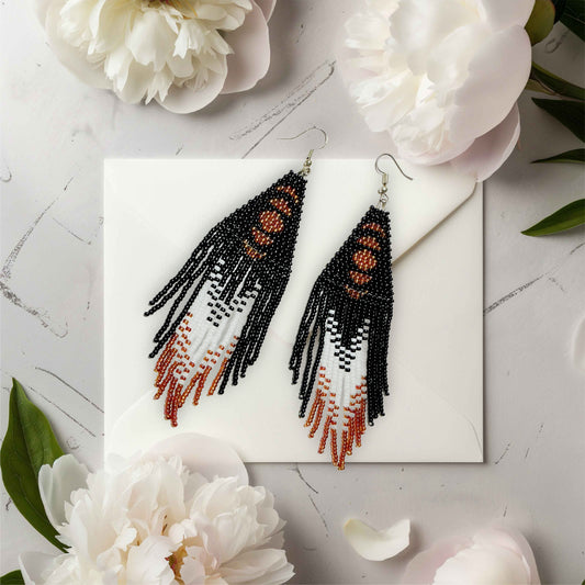 Beaded Moon Phase Longer Fringe Earrings