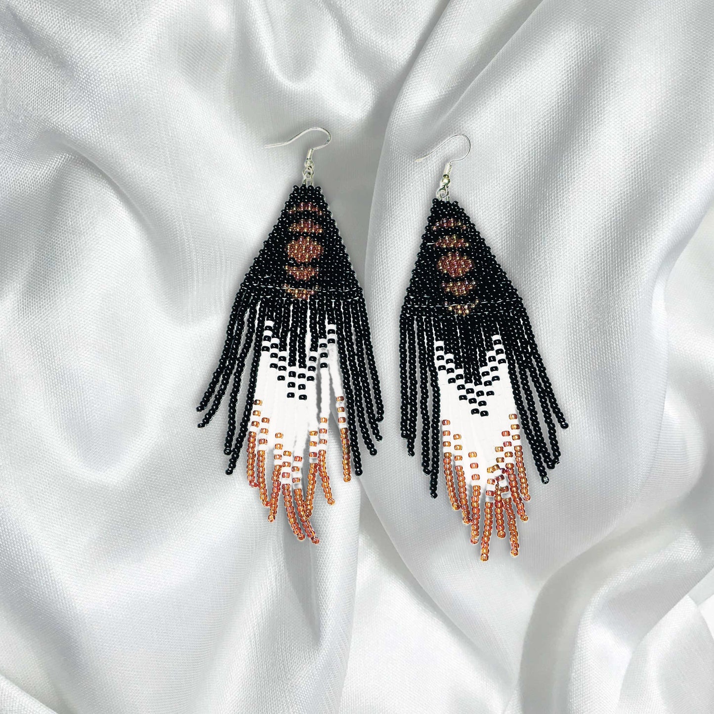 Beaded Moon Phase Longer Fringe Earrings