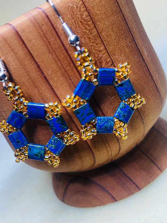 Blue star beaded earrings