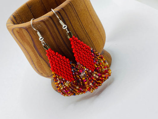 Red and Orange Triangle Drop Bead Earrings